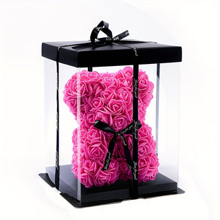 Artificial Rose Bear Flower Arrangement - 20cm Foam Roses with Container for Valentine's Day, Mother's Day, Anniversary, Wedding, Birthday, Christmas, Thanksgiving - Home Decor Living Room Tabletop Gift - isdagiftshop