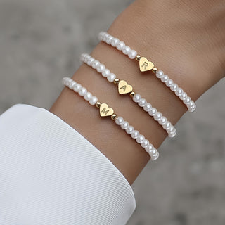 Elegant A-Z Heart Initial Bracelet with Faux Pearl Beads - Stainless Steel, Perfect for Casual Attire & Gifting - isdagiftshop