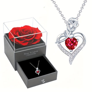 Heart-Shaped Rose Pendant Necklace with Synthetic Zirconia, Alloy Jewelry Gift for Mom, Wife, Lover, Daughter, Girlfriend, Best Friend - Perfect for Christmas, Valentine'S Day, Anniversary, Mother'S Day, Birthday - Daily & Gift Occasion, Party Style - isdagiftshop