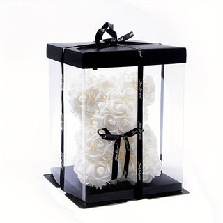 Artificial Rose Bear Flower Arrangement - 20cm Foam Roses with Container for Valentine's Day, Mother's Day, Anniversary, Wedding, Birthday, Christmas, Thanksgiving - Home Decor Living Room Tabletop Gift - isdagiftshop