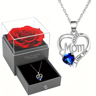 Party Alloy Mosaic Synthetic Zirconia (Synthetic Cubic Zirconia) Letter Engraved Heart Shaped Necklace, with Soap Rose Gift Box, for Daily Occasion, Gift-giving Occasion, Mother'S Day, Christmas, Birthday, All Seasons, The Best Gift for Mom - isdagiftshop