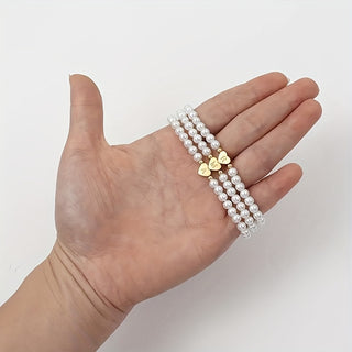 Elegant A-Z Heart Initial Bracelet with Faux Pearl Beads - Stainless Steel, Perfect for Casual Attire & Gifting - isdagiftshop