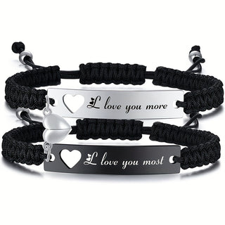 Adjustable Heart-Shaped Couples Bracelets - Stainless Steel, Braided Design for Boyfriend & Girlfriend - Perfect for Long Distance Relationships, Anniversary, Christmas, Birthday Gifts - isdagiftshop