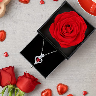 Heart-Shaped Rose Pendant Necklace with Synthetic Zirconia, Alloy Jewelry Gift for Mom, Wife, Lover, Daughter, Girlfriend, Best Friend - Perfect for Christmas, Valentine'S Day, Anniversary, Mother'S Day, Birthday - Daily & Gift Occasion, Party Style - isdagiftshop