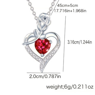 Heart-Shaped Rose Pendant Necklace with Synthetic Zirconia, Alloy Jewelry Gift for Mom, Wife, Lover, Daughter, Girlfriend, Best Friend - Perfect for Christmas, Valentine'S Day, Anniversary, Mother'S Day, Birthday - Daily & Gift Occasion, Party Style - isdagiftshop