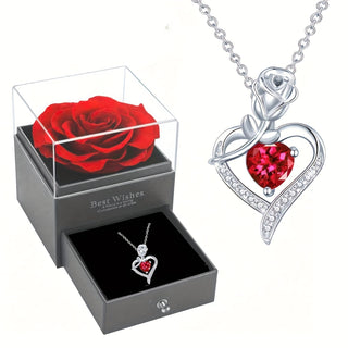 Heart-Shaped Rose Pendant Necklace with Synthetic Zirconia, Alloy Jewelry Gift for Mom, Wife, Lover, Daughter, Girlfriend, Best Friend - Perfect for Christmas, Valentine'S Day, Anniversary, Mother'S Day, Birthday - Daily & Gift Occasion, Party Style - isdagiftshop