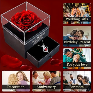 Heart-Shaped Rose Pendant Necklace with Synthetic Zirconia, Alloy Jewelry Gift for Mom, Wife, Lover, Daughter, Girlfriend, Best Friend - Perfect for Christmas, Valentine'S Day, Anniversary, Mother'S Day, Birthday - Daily & Gift Occasion, Party Style - isdagiftshop