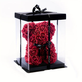 Artificial Rose Bear Flower Arrangement - 20cm Foam Roses with Container for Valentine's Day, Mother's Day, Anniversary, Wedding, Birthday, Christmas, Thanksgiving - Home Decor Living Room Tabletop Gift - isdagiftshop